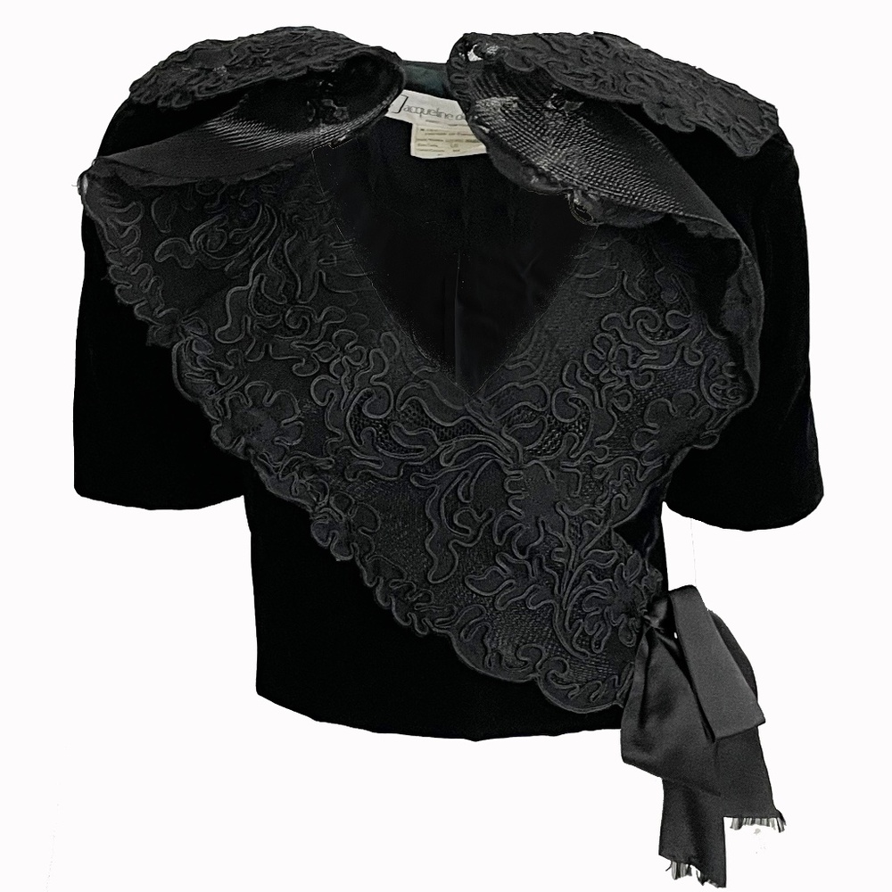 Couture Jacket Bolero Cropped Formal Black Lace Velvet by Jacqueline de Ribes